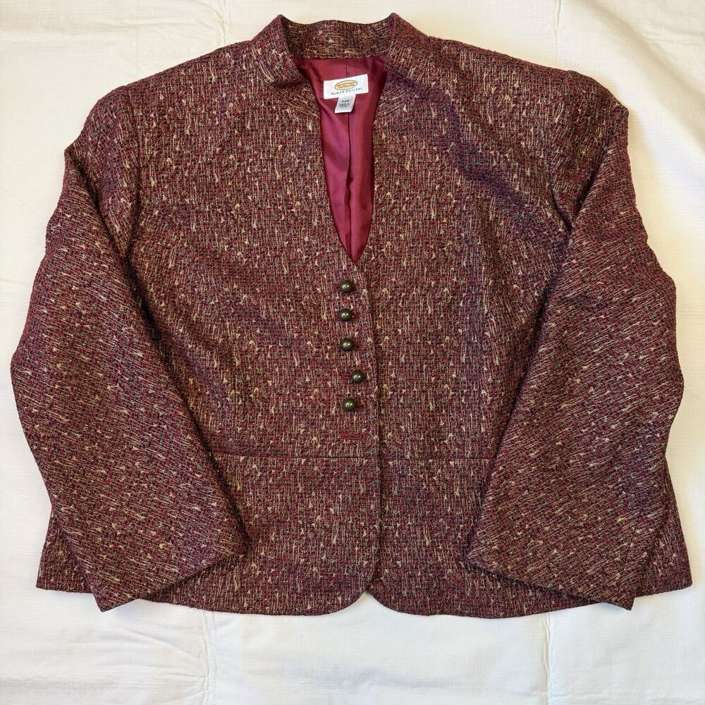 Talbots Woman Petites Red & Gold Tweed Blazer, 24W Petite (Read Description)